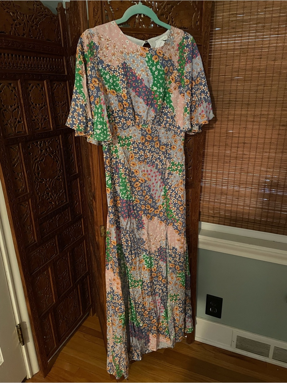 Topshop Pink, Green and Blue Floral Patchwork Maxi Dress SZ 6